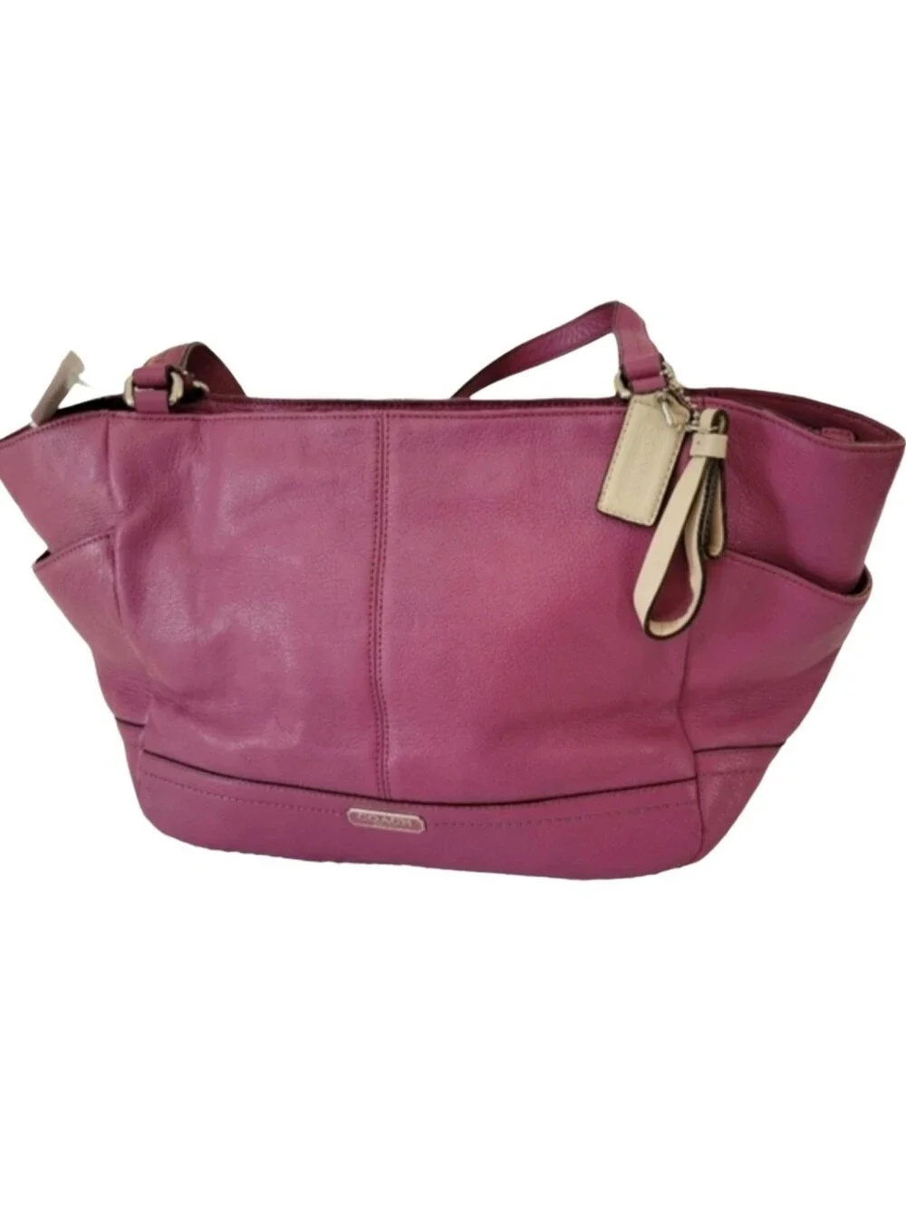 Genuine Coach Park Leather Carrie Tote Bag in Rose with Silver Hardware NWT